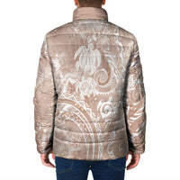 Aloha Hawaii Turtles Floral Padded Jacket Taupe Marbles Glaze