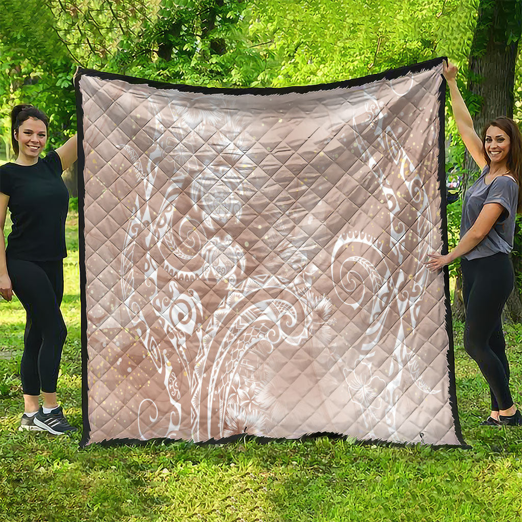 Aloha Hawaii Turtles Floral Quilt Taupe Marbles Glaze