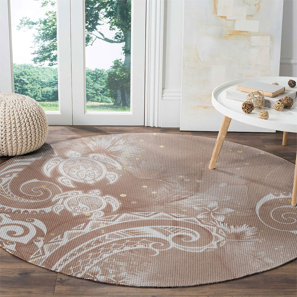 Aloha Hawaii Turtles Floral Round Carpet Taupe Marbles Glaze