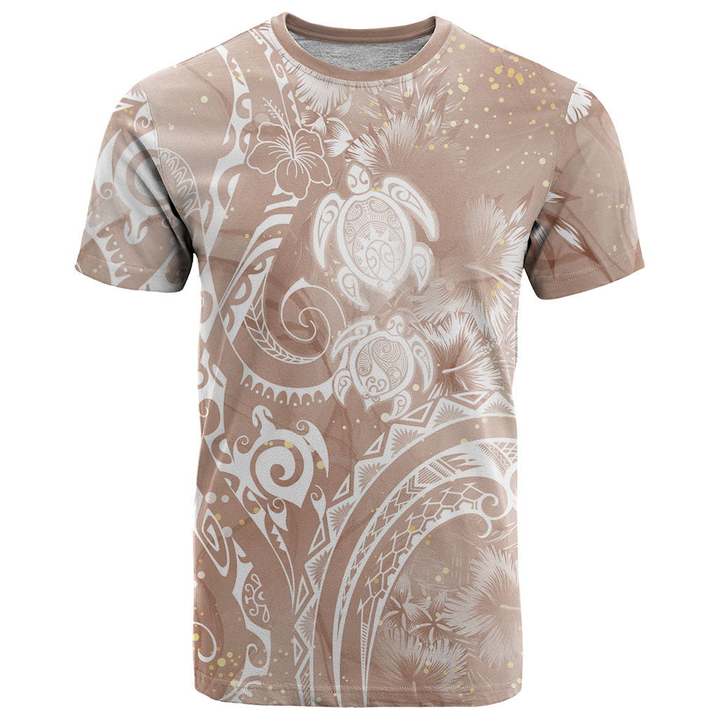 Aloha Hawaii Turtles Floral T Shirt Taupe Marbles Glaze