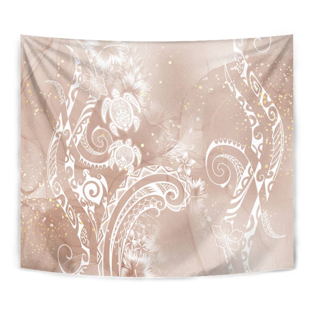 Aloha Hawaii Turtles Floral Tapestry Taupe Marbles Glaze