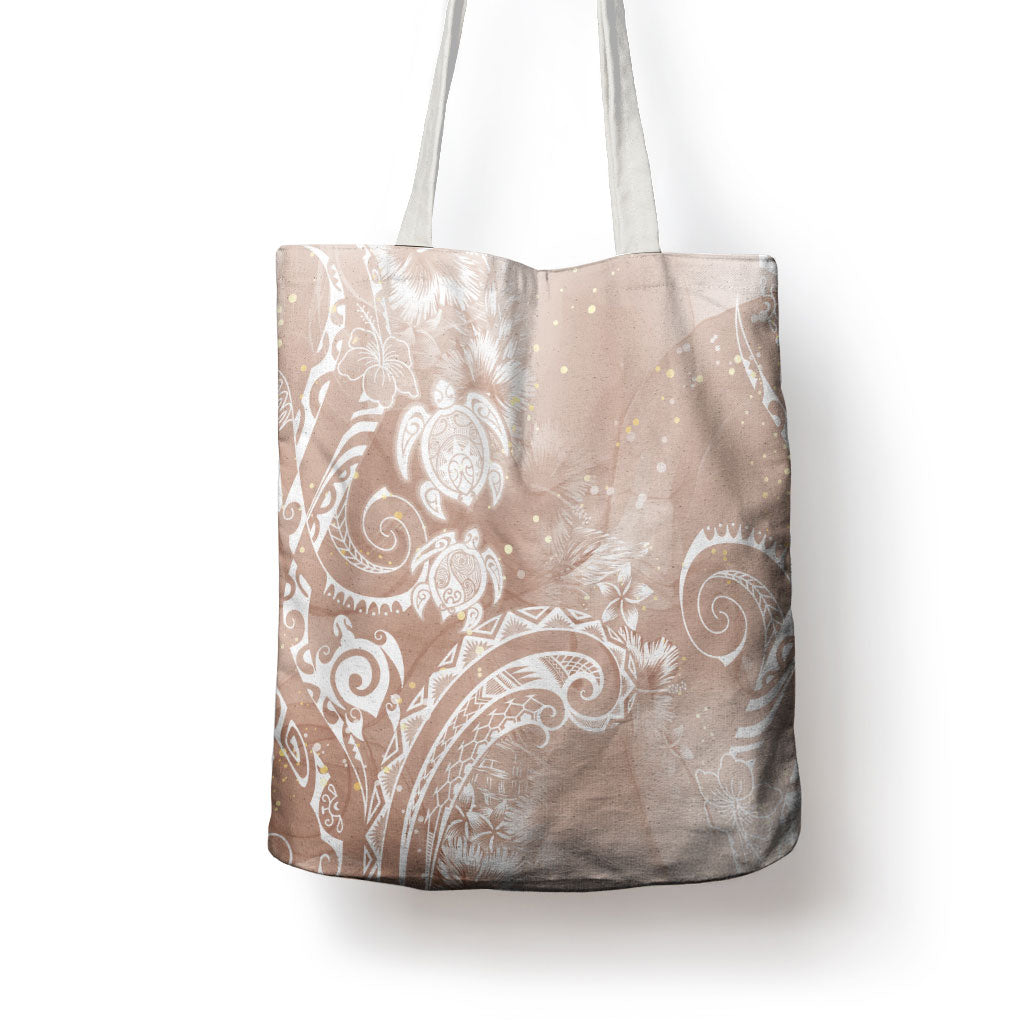 Aloha Hawaii Turtles Floral Tote Bag Taupe Marbles Glaze