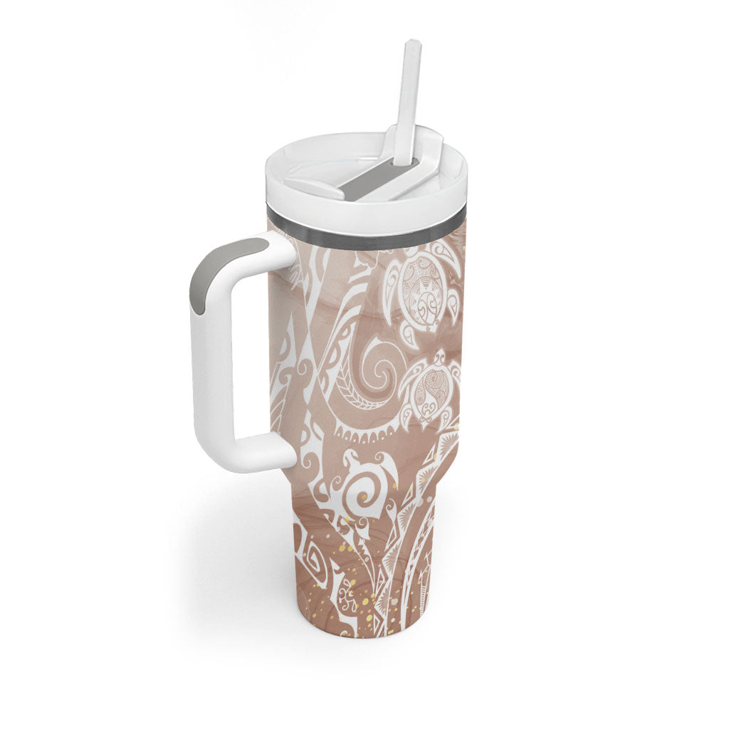 Aloha Hawaii Turtles Floral Tumbler With Handle Taupe Marbles Glaze
