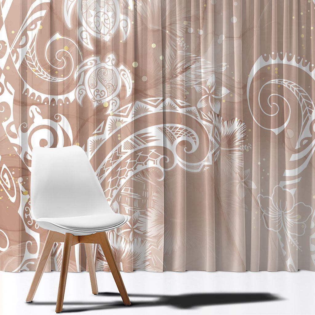 Aloha Hawaii Turtles Floral Window Curtain Taupe Marbles Glaze