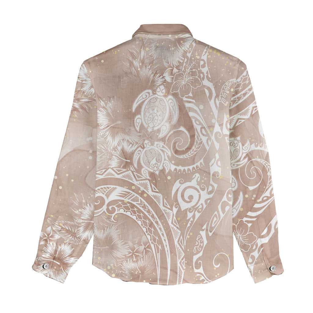 Aloha Hawaii Turtles Floral Women Casual Shirt Taupe Marbles Glaze