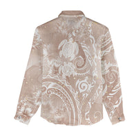 Aloha Hawaii Turtles Floral Women Casual Shirt Taupe Marbles Glaze