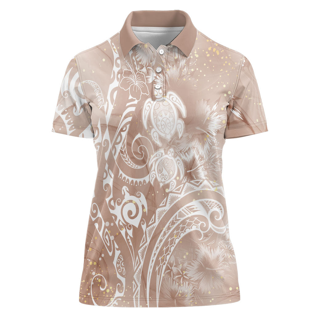Aloha Hawaii Turtles Floral Women Polo Shirt Taupe Marbles Glaze