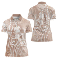 Aloha Hawaii Turtles Floral Women Polo Shirt Taupe Marbles Glaze
