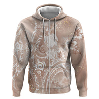 Aloha Hawaii Turtles Floral Zip Hoodie Taupe Marbles Glaze