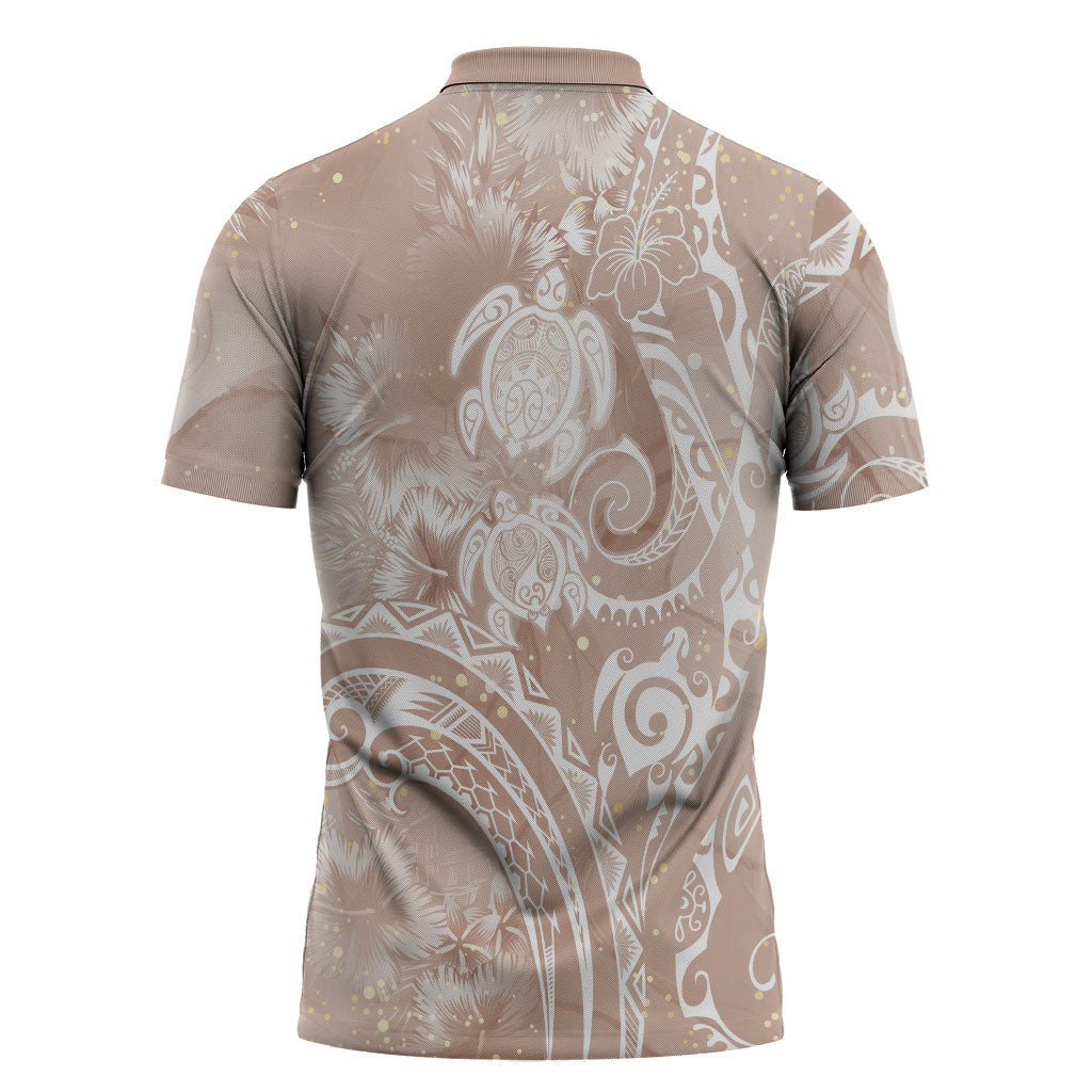 Aloha Hawaii Turtles Floral Zipper Polo Shirt Taupe Marbles Glaze