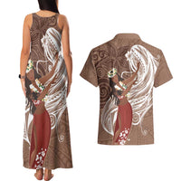 Tahiti Islands Polynesian Plumeria Couples Matching Tank Maxi Dress and Hawaiian Shirt Tahitian Vahine 'Ote'a - Beige LT7 - Polynesian Pride