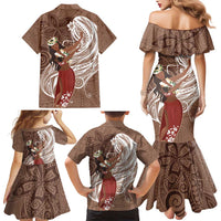 Tahiti Islands Polynesian Plumeria Family Matching Mermaid Dress and Hawaiian Shirt Tahitian Vahine 'Ote'a - Beige LT7 - Polynesian Pride