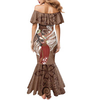 Tahiti Islands Polynesian Plumeria Family Matching Mermaid Dress and Hawaiian Shirt Tahitian Vahine 'Ote'a - Beige LT7 - Polynesian Pride