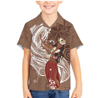 Tahiti Islands Polynesian Plumeria Family Matching Mermaid Dress and Hawaiian Shirt Tahitian Vahine 'Ote'a - Beige LT7 Son's Shirt Beige - Polynesian Pride