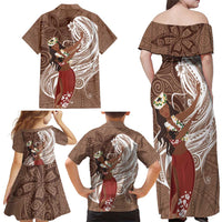 Tahiti Islands Polynesian Plumeria Family Matching Off Shoulder Maxi Dress and Hawaiian Shirt Tahitian Vahine 'Ote'a - Beige LT7 - Polynesian Pride