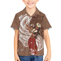 Tahiti Islands Polynesian Plumeria Family Matching Off Shoulder Maxi Dress and Hawaiian Shirt Tahitian Vahine 'Ote'a - Beige LT7 Son's Shirt Beige - Polynesian Pride