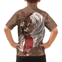 Tahiti Islands Polynesian Plumeria Family Matching Puletasi and Hawaiian Shirt Tahitian Vahine 'Ote'a - Beige LT7 - Polynesian Pride