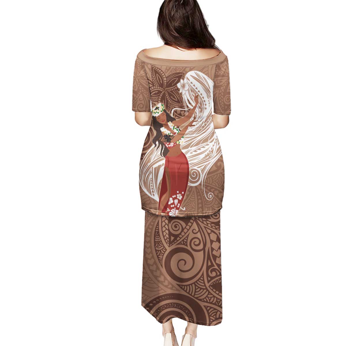 Tahiti Islands Polynesian Plumeria Family Matching Puletasi and Hawaiian Shirt Tahitian Vahine 'Ote'a - Beige LT7 - Polynesian Pride