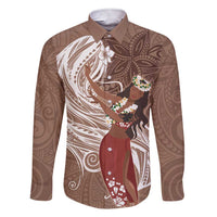 Tahiti Islands Polynesian Plumeria Family Matching Short Sleeve Bodycon Dress and Hawaiian Shirt Tahitian Vahine 'Ote'a - Beige LT7 Dad's Shirt - Long Sleeve Beige - Polynesian Pride