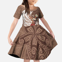 Tahiti Islands Polynesian Plumeria Family Matching Summer Maxi Dress and Hawaiian Shirt Tahitian Vahine 'Ote'a - Beige LT7 Daughter's Dress Beige - Polynesian Pride