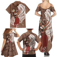 Tahiti Islands Polynesian Plumeria Family Matching Summer Maxi Dress and Hawaiian Shirt Tahitian Vahine 'Ote'a - Beige LT7 - Polynesian Pride