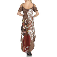 Tahiti Islands Polynesian Plumeria Family Matching Summer Maxi Dress and Hawaiian Shirt Tahitian Vahine 'Ote'a - Beige LT7 - Polynesian Pride