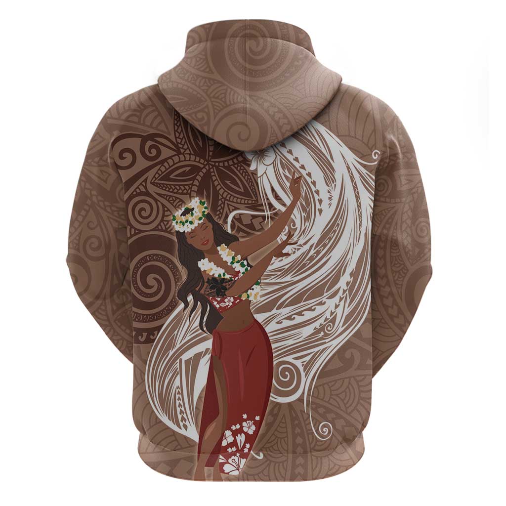 Tahiti Islands Polynesian Plumeria Hoodie Tahitian Vahine 'Ote'a - Beige