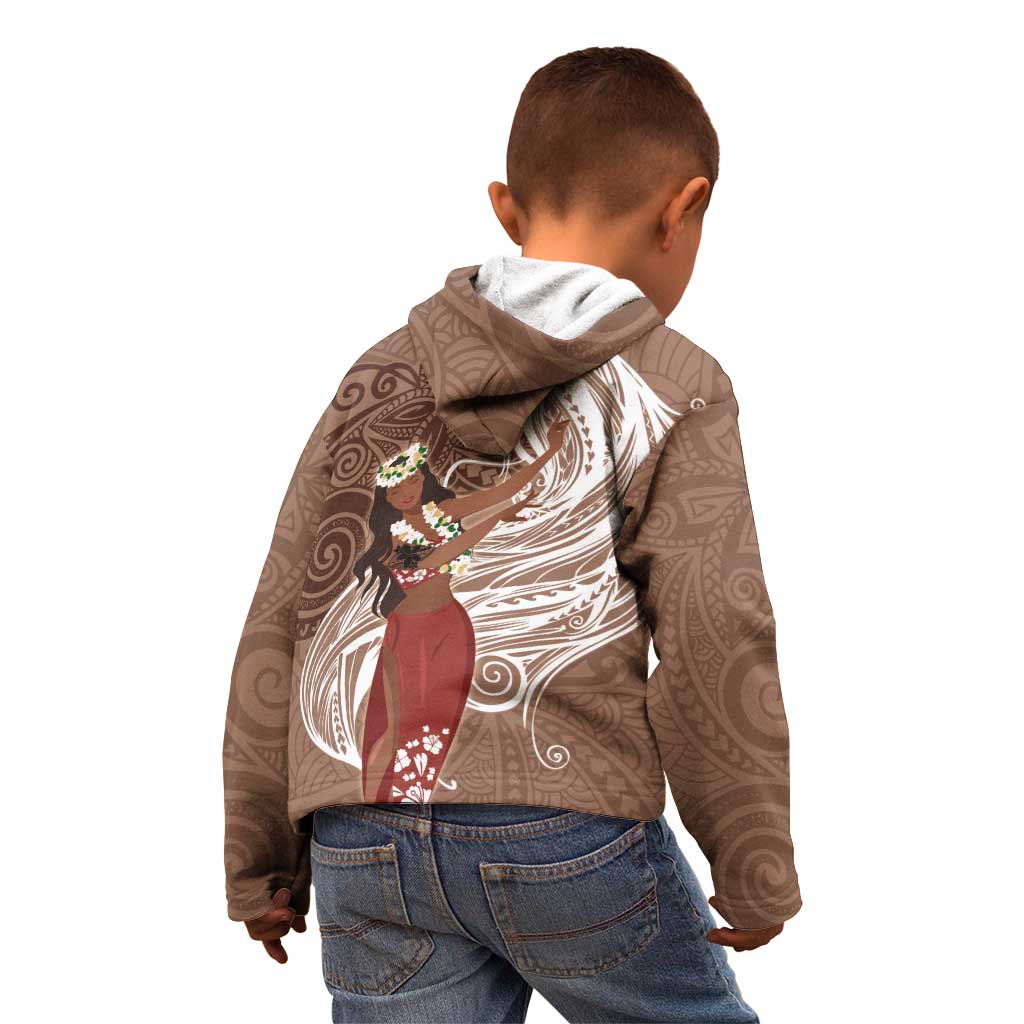 Tahiti Islands Polynesian Plumeria Kid Hoodie Tahitian Vahine 'Ote'a - Beige