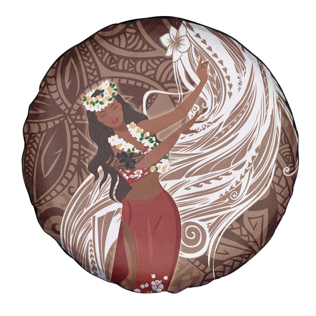Tahiti Islands Polynesian Plumeria Spare Tire Cover Tahitian Vahine 'Ote'a - Beige