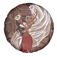 Tahiti Islands Polynesian Plumeria Spare Tire Cover Tahitian Vahine 'Ote'a - Beige