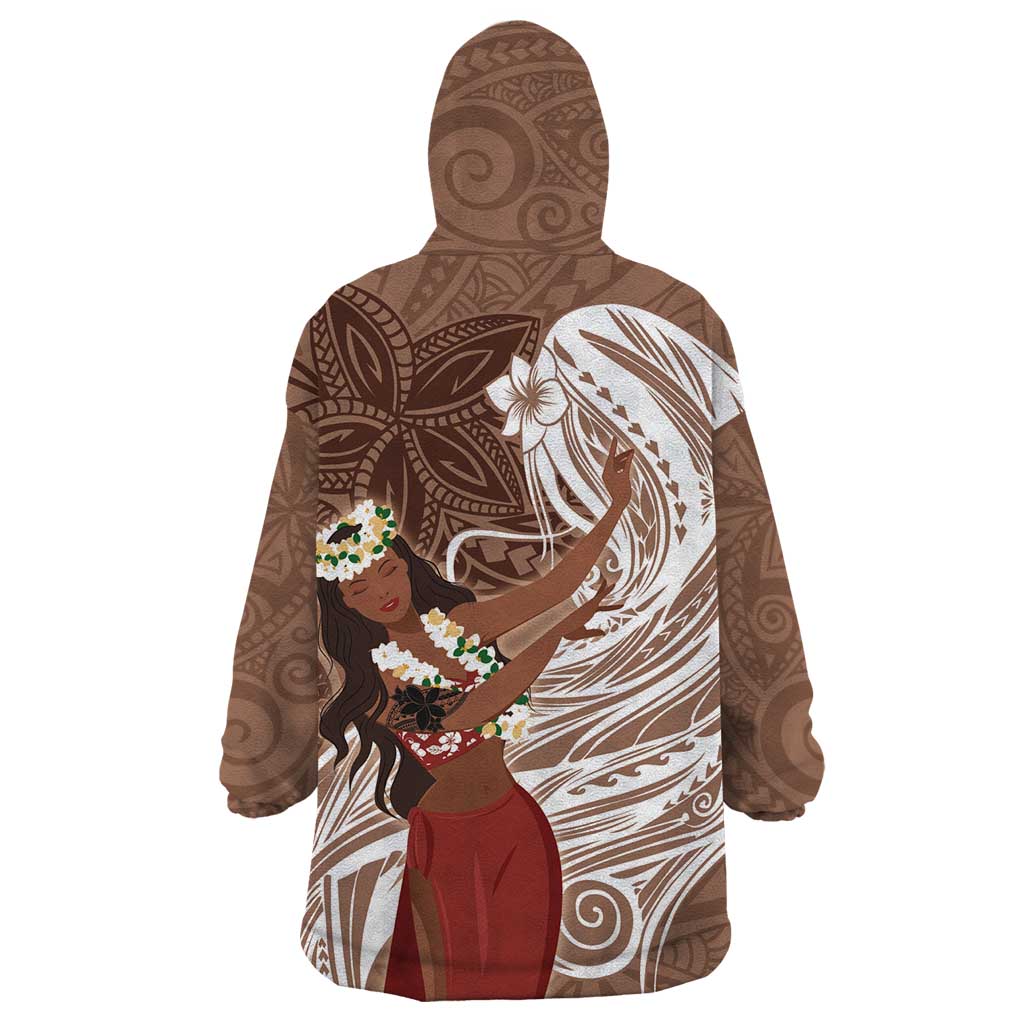 Tahiti Islands Polynesian Plumeria Wearable Blanket Hoodie Tahitian Vahine 'Ote'a - Beige LT7 - Polynesian Pride