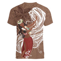 Tahiti Islands Polynesian Plumeria Women V-Neck T-Shirt Tahitian Vahine 'Ote'a - Beige LT7 - Polynesian Pride