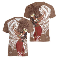 Tahiti Islands Polynesian Plumeria Women V-Neck T-Shirt Tahitian Vahine 'Ote'a - Beige LT7 - Polynesian Pride