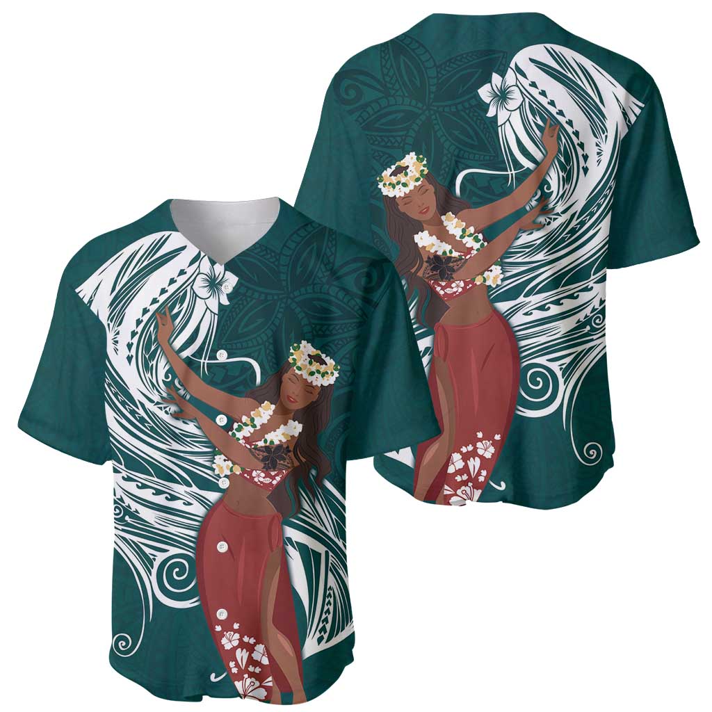 Tahiti Islands Polynesian Plumeria Baseball Jersey Tahitian Vahine 'Ote'a - Teal
