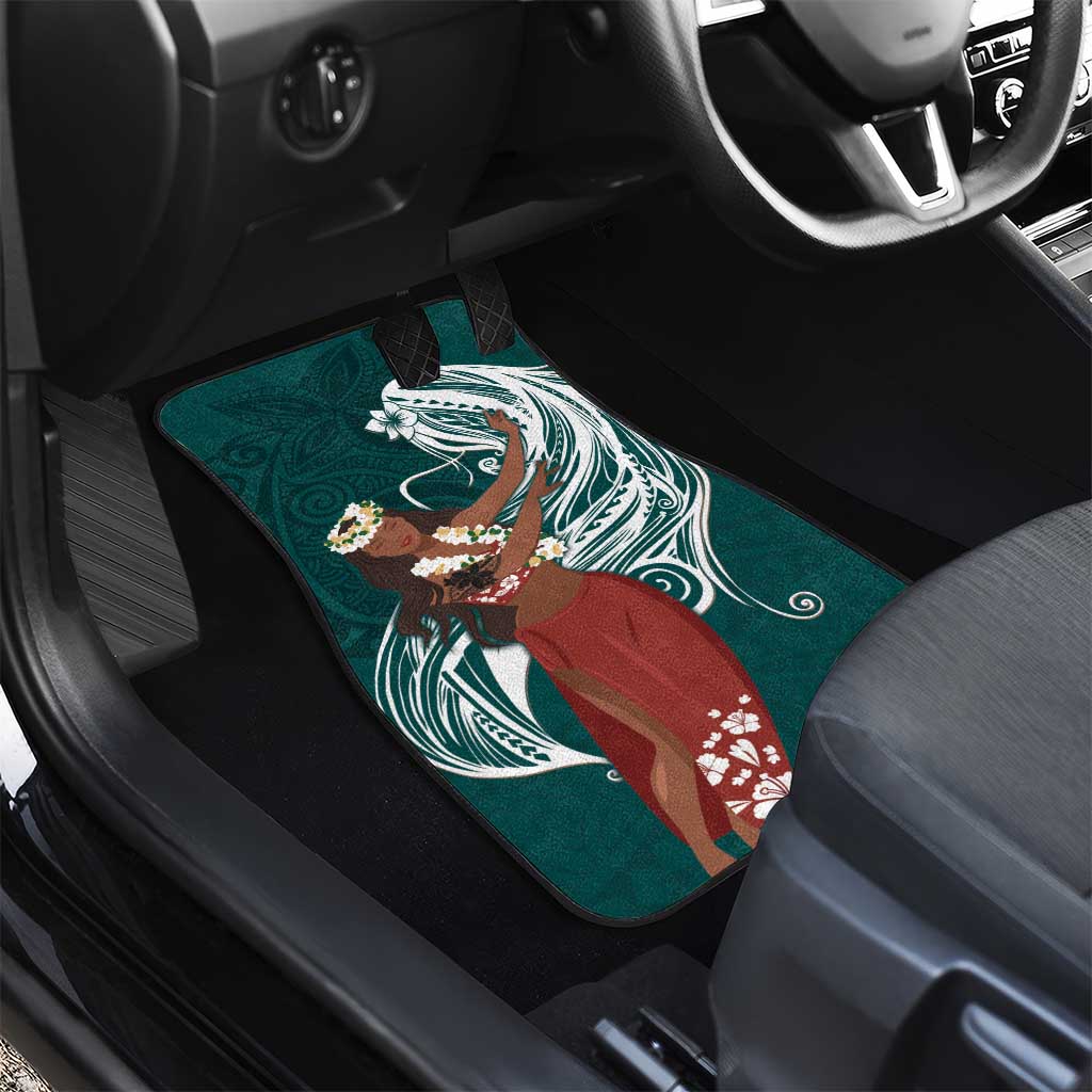 Tahiti Islands Polynesian Plumeria Car Mats Tahitian Vahine 'Ote'a - Teal