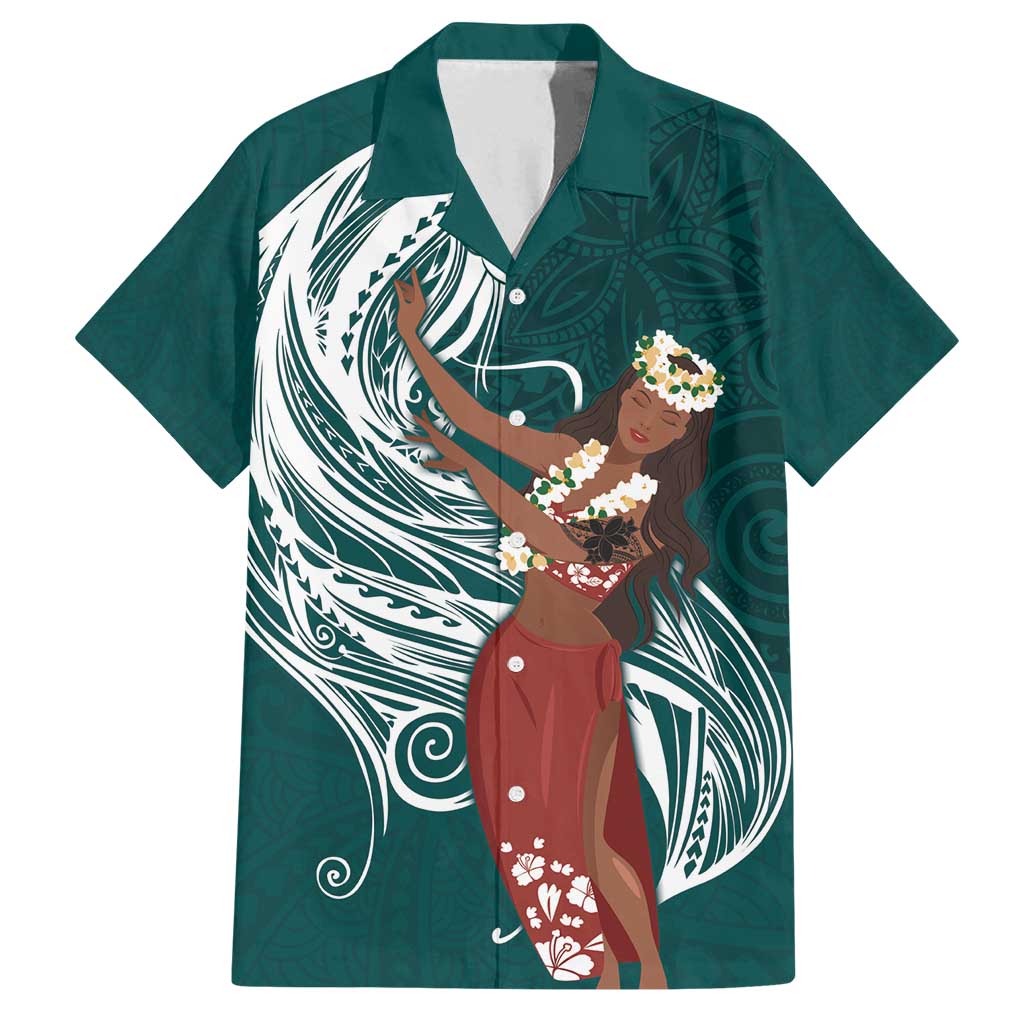 Tahiti Islands Polynesian Plumeria Family Matching Long Sleeve Bodycon Dress and Hawaiian Shirt Tahitian Vahine 'Ote'a - Teal LT7 Dad's Shirt - Short Sleeve Teal - Polynesian Pride