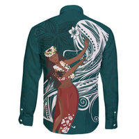 Tahiti Islands Polynesian Plumeria Family Matching Long Sleeve Bodycon Dress and Hawaiian Shirt Tahitian Vahine 'Ote'a - Teal LT7 - Polynesian Pride