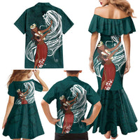 Tahiti Islands Polynesian Plumeria Family Matching Mermaid Dress and Hawaiian Shirt Tahitian Vahine 'Ote'a - Teal LT7 - Polynesian Pride