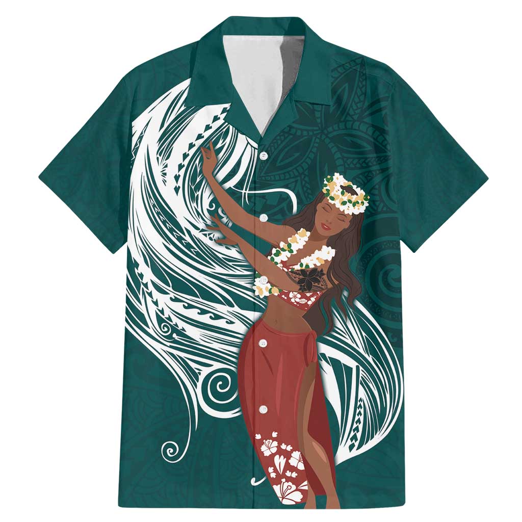 Tahiti Islands Polynesian Plumeria Family Matching Mermaid Dress and Hawaiian Shirt Tahitian Vahine 'Ote'a - Teal LT7 Dad's Shirt - Short Sleeve Teal - Polynesian Pride