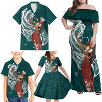 Tahiti Islands Polynesian Plumeria Family Matching Off Shoulder Maxi Dress and Hawaiian Shirt Tahitian Vahine 'Ote'a - Teal LT7 - Polynesian Pride