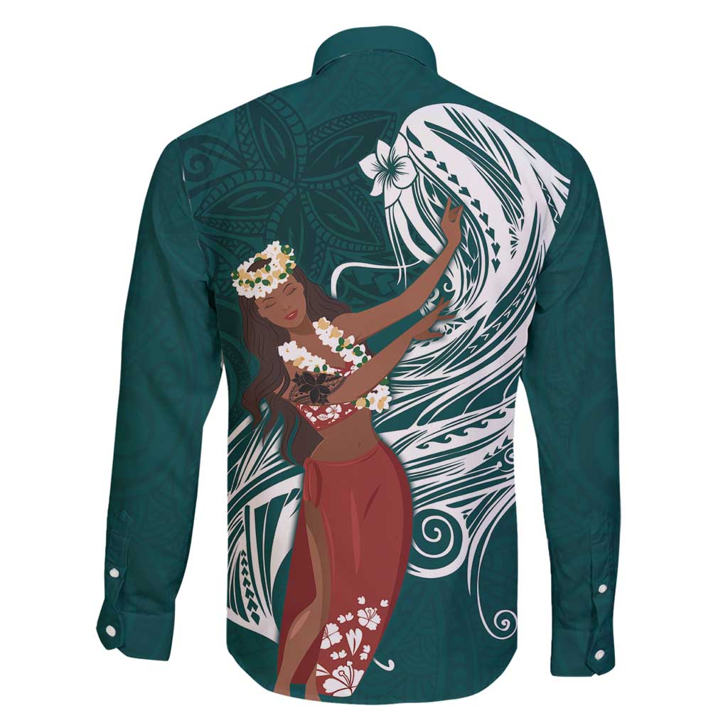 Tahiti Islands Polynesian Plumeria Family Matching Off Shoulder Maxi Dress and Hawaiian Shirt Tahitian Vahine 'Ote'a - Teal LT7 - Polynesian Pride