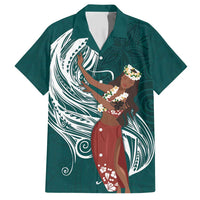 Tahiti Islands Polynesian Plumeria Family Matching Short Sleeve Bodycon Dress and Hawaiian Shirt Tahitian Vahine 'Ote'a - Teal LT7 Dad's Shirt - Short Sleeve Teal - Polynesian Pride