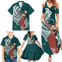 Tahiti Islands Polynesian Plumeria Family Matching Summer Maxi Dress and Hawaiian Shirt Tahitian Vahine 'Ote'a - Teal LT7 - Polynesian Pride