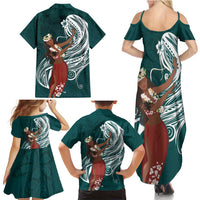 Tahiti Islands Polynesian Plumeria Family Matching Summer Maxi Dress and Hawaiian Shirt Tahitian Vahine 'Ote'a - Teal LT7 - Polynesian Pride