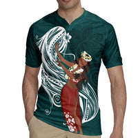 Tahiti Islands Polynesian Plumeria Rugby Jersey Tahitian Vahine 'Ote'a - Teal