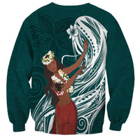 Tahiti Islands Polynesian Plumeria Sweatshirt Tahitian Vahine 'Ote'a - Teal LT7 - Polynesian Pride