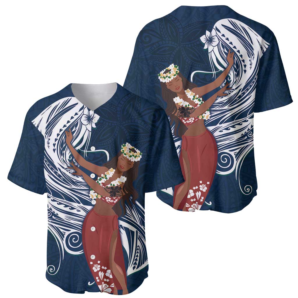 Tahiti Islands Polynesian Plumeria Baseball Jersey Tahitian Vahine 'Ote'a - Navy Blue