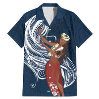 Tahiti Islands Polynesian Plumeria Family Matching Mermaid Dress and Hawaiian Shirt Tahitian Vahine 'Ote'a - Navy Blue LT7 Dad's Shirt - Short Sleeve Blue - Polynesian Pride