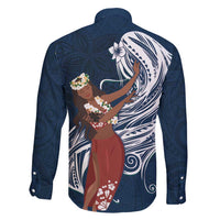 Tahiti Islands Polynesian Plumeria Family Matching Short Sleeve Bodycon Dress and Hawaiian Shirt Tahitian Vahine 'Ote'a - Navy Blue LT7 - Polynesian Pride
