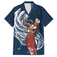 Tahiti Islands Polynesian Plumeria Family Matching Summer Maxi Dress and Hawaiian Shirt Tahitian Vahine 'Ote'a - Navy Blue LT7 Dad's Shirt - Short Sleeve Blue - Polynesian Pride